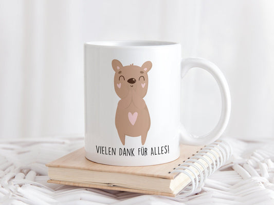 Kaffeetasse mit Bär und Spruch Vielen Dank für alles Dankeschön Geschenk - Tachinedas Kreativshop