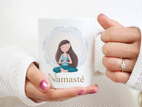 Bedruckte Kaffeetasse mit Yoga Motiv Namasté Meditation Motivtasse - Tachinedas Kreativshop