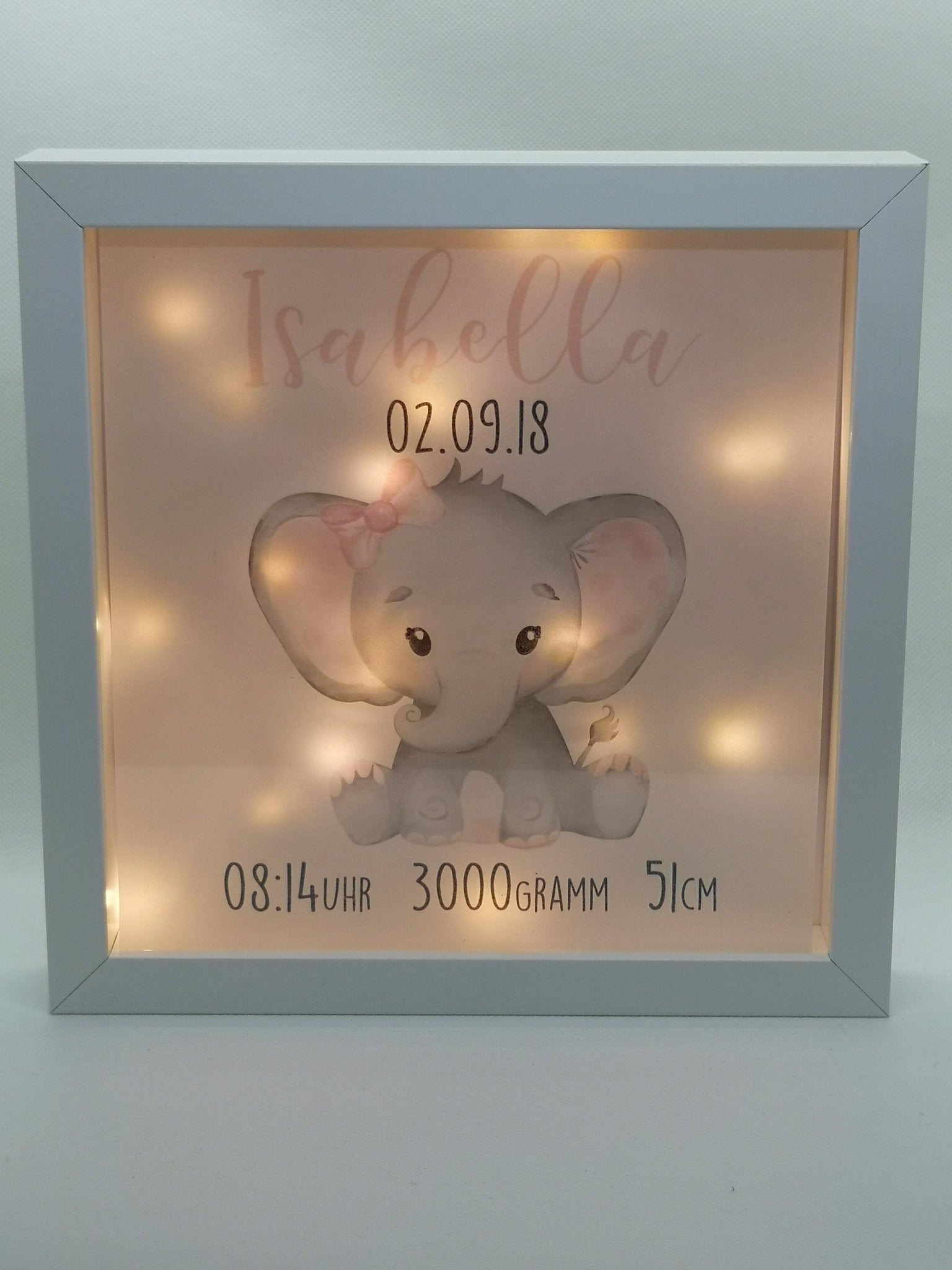 Beleuchteter Bilderrahmen personalisiert Leuchtrahmen Elefant