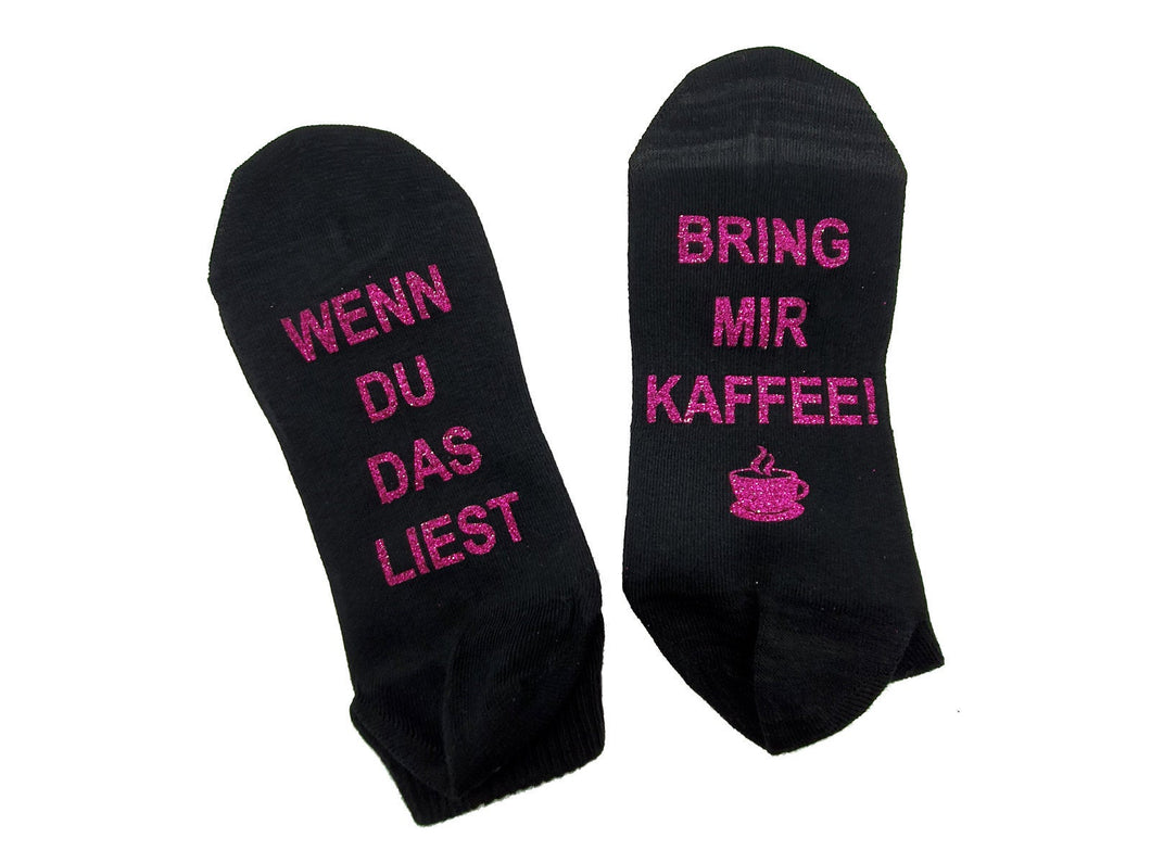 Bedruckte Damen Socken mit Spruch Wenn Du das liest bring mir Kaffee Sneaker Socken mit Glitzer - Tachinedas Kreativshop