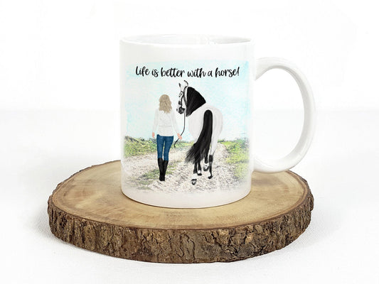 Personalisierte Kaffeetasse Pferd und Reiter mit Namen und Spruch - Tachinedas Kreativshop