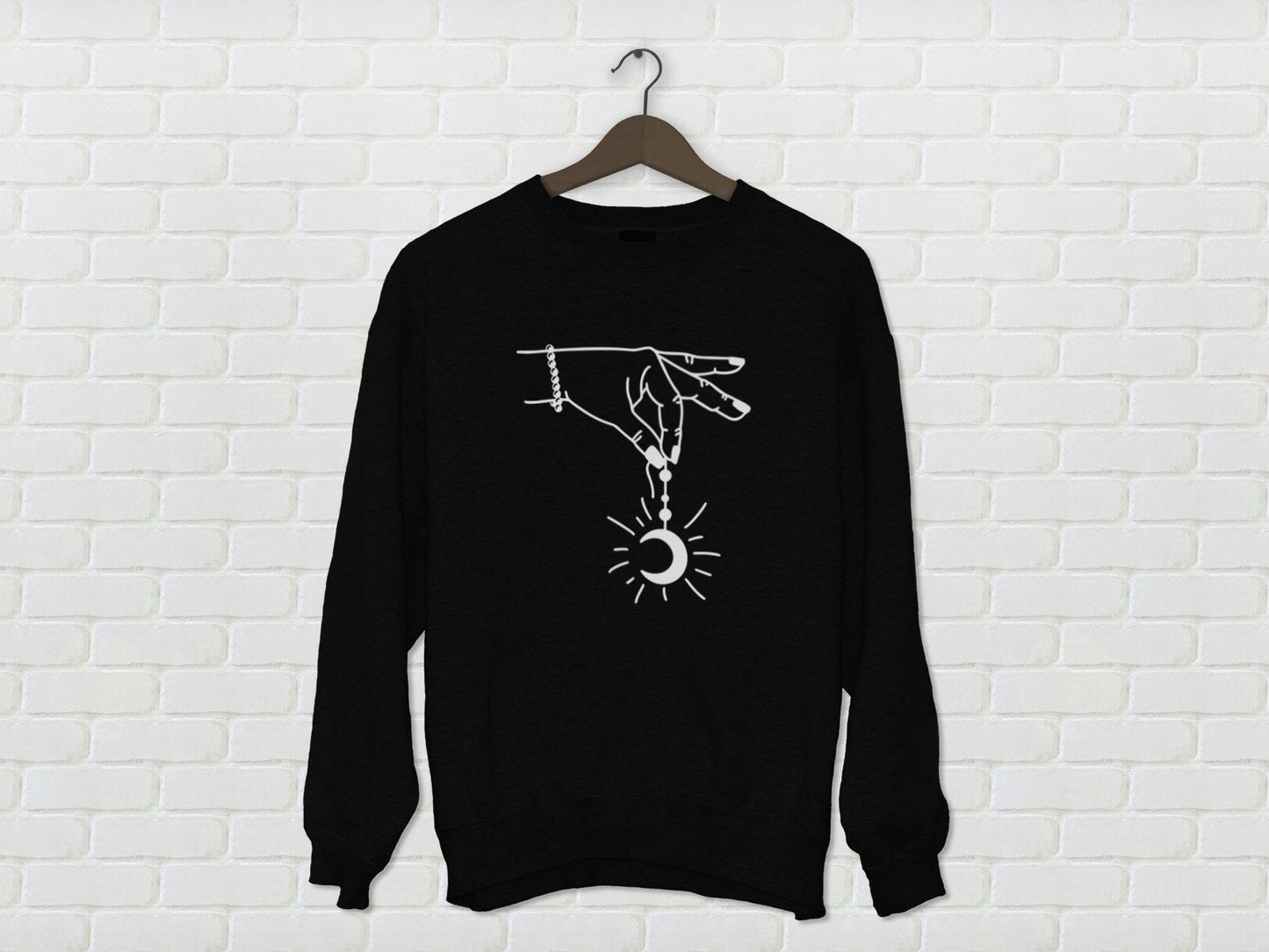 Damen Sweatshirt mit Print Mystik Pendel Magie schwarz weiß - Tachinedas Kreativshop