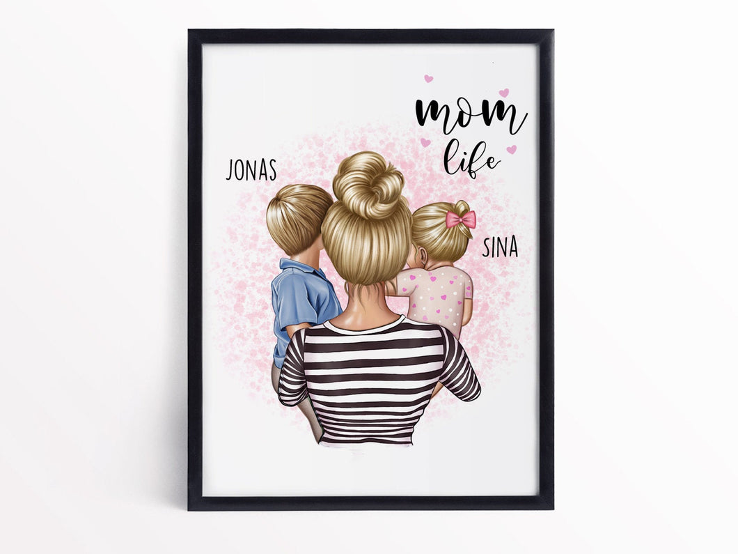 Personalisiertes Poster Mama mit Kind A3 Poster Kunstdruck Wallart Mutter Tochter Mami Sohn Muttertag Geschenk Druck - Tachinedas Kreativshop