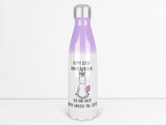 Trinkflasche mit Einhorn und Spruch Komm schon innerer Frieden 500 ml Thermosflasche mit Motiv Yoga Edelstahl Thermoflasche - Tachinedas Kreativshop