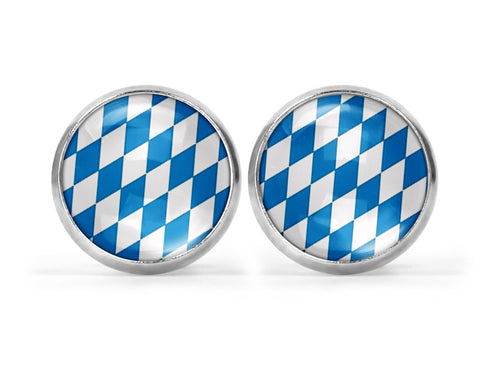 Damen Ohrstecker mit Motiv Bayern Unisex Ohrringe Edelstahl silber blau weiß Bavaria Ohrschmuck Cabochon - Tachinedas Kreativshop