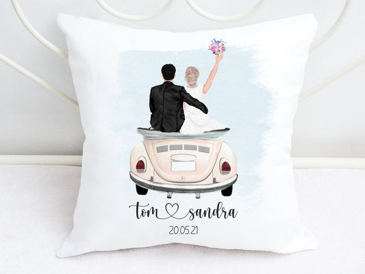 Personalisiertes Kissen Geschenk zur Hochzeit mit Namen und Datum Auto Hochzeitskissen Hochzeitsgeschenk Pärchenkissen - Tachinedas Kreativshop