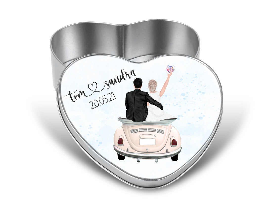 Personalisierte Erinnerungsbox zur Hochzeit mit Namen und Datum Erinnerungskiste Hochzeitsgeschenk Geschenkschachtel Herz Metalldose - Tachinedas Kreativshop