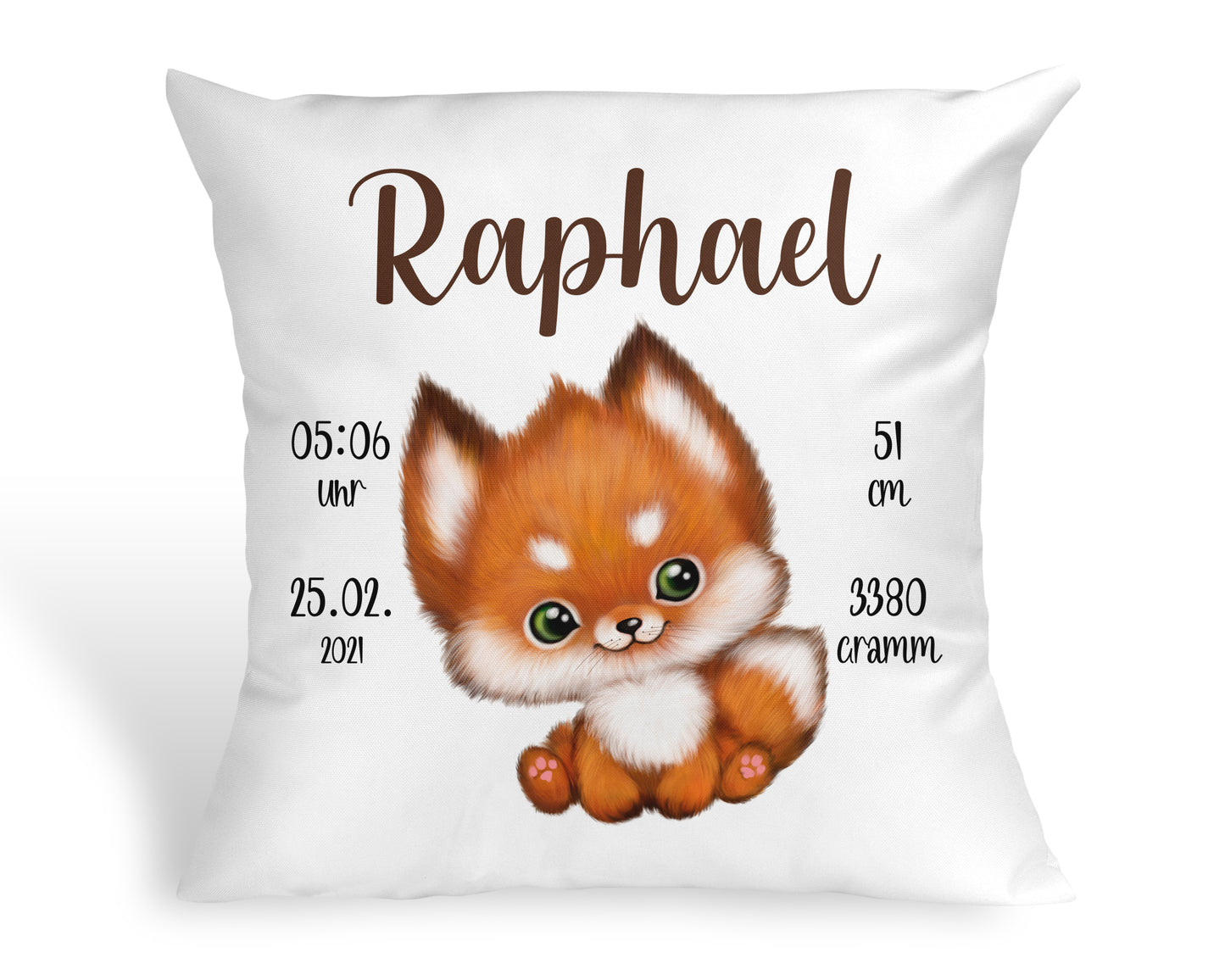 Personalisiertes Baby Kissen Fuchs Taufkissen Geschenk zur Geburt Taufe mit Namen und Datum