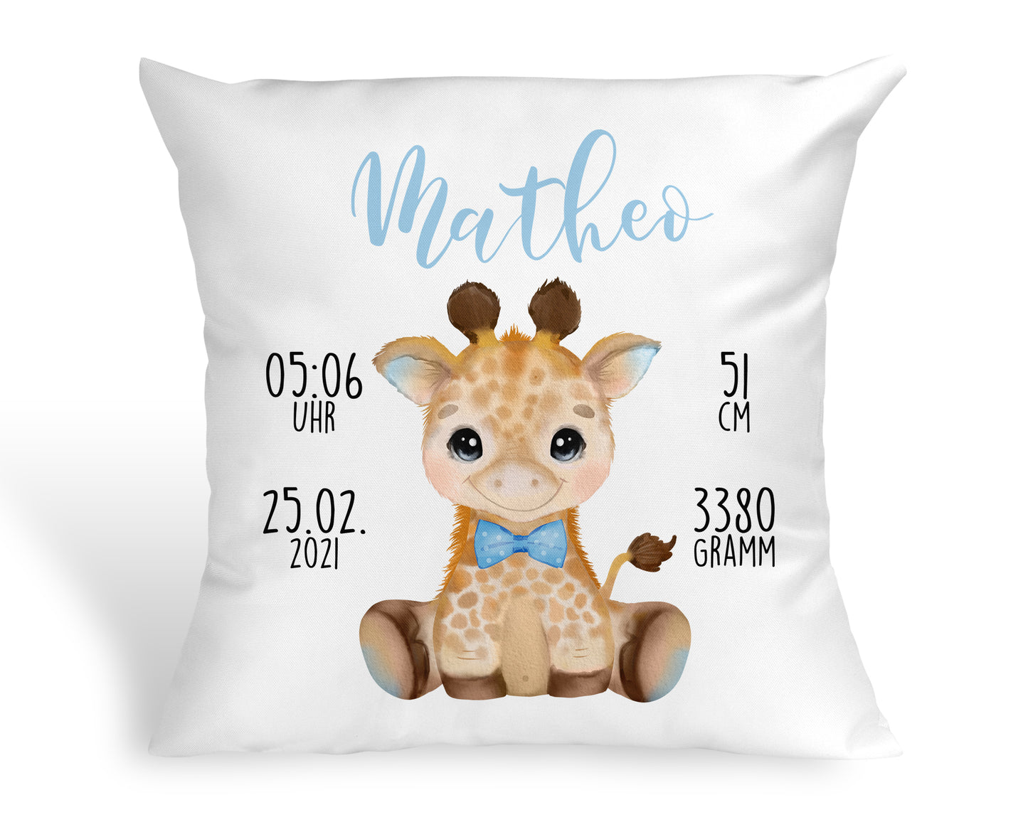 Personalisiertes Baby Kissen Giraffe Taufkissen Geschenk zur Geburt Taufe mit Namen und Datum