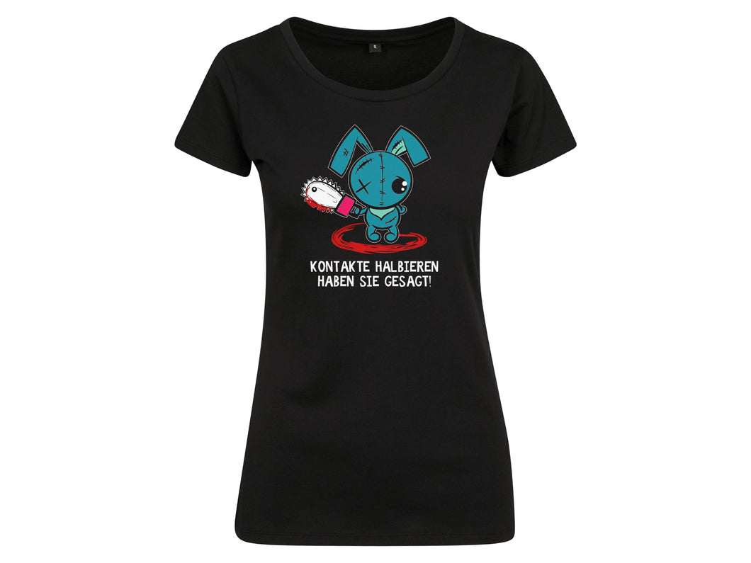 Damen T-Shirt mit Killer Hase und Spruch Kontakte halbieren