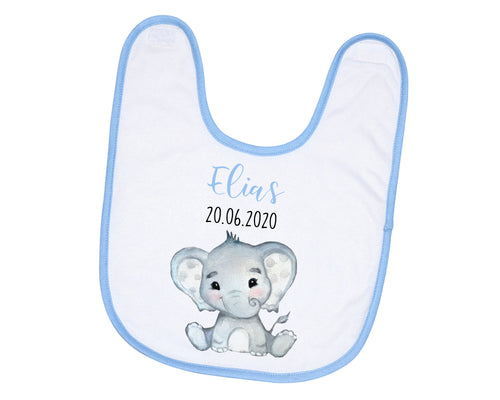 Personalisiertes Baby Lätzchen Elefant mit Name und Geburtsdatum Geschenk zur Geburt Taufe - Tachinedas Kreativshop