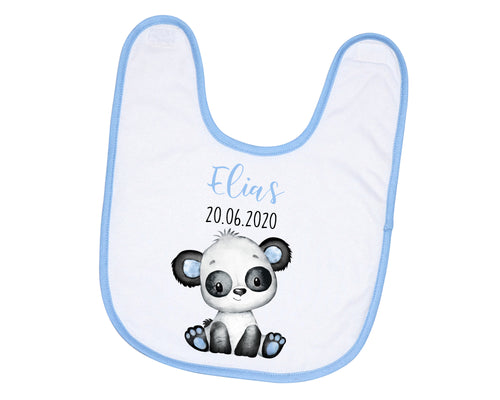 Personalisiertes Baby Lätzchen Panda Bärchen mit Name und Geburtsdatum Geschenk zur Geburt Taufe - Tachinedas Kreativshop