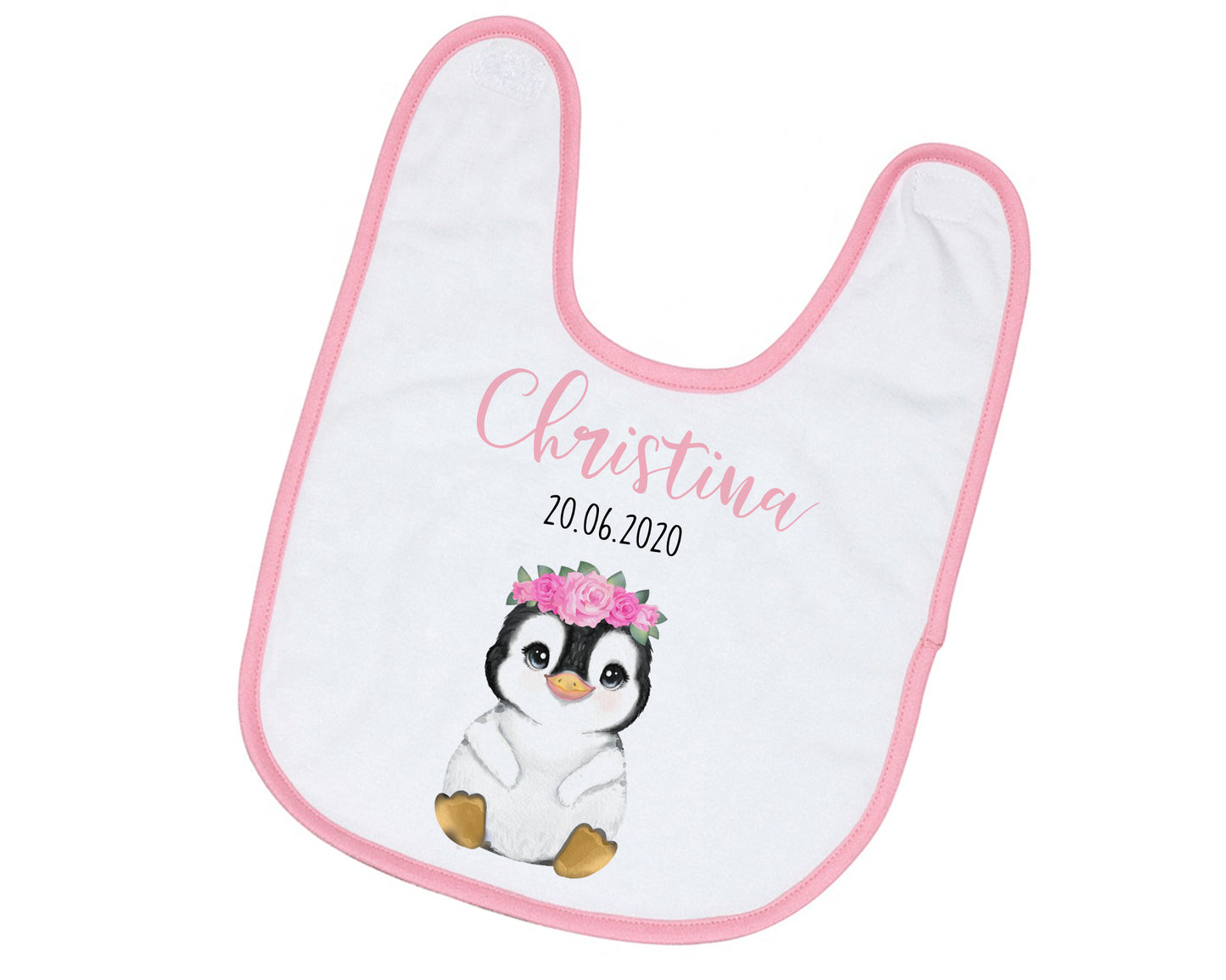 Personalisiertes Baby Lätzchen Pinguin mit Name und Geburtsdatum Geschenk zur Geburt Taufe - Tachinedas Kreativshop