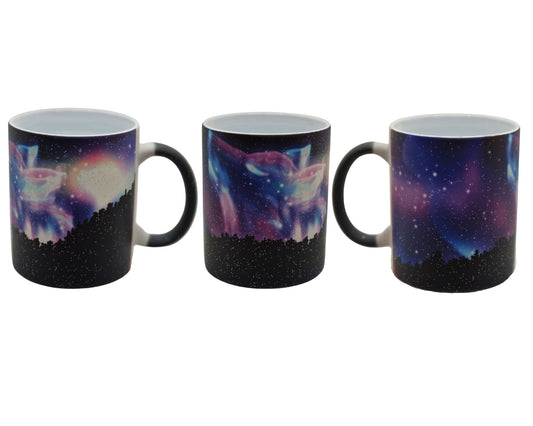 Magische Kaffeetasse magic mug Zaubertasse mit Glitzer und magischem Motiv