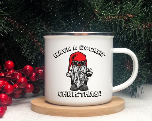 Emaille Wichteltasse Have a rockin' christmas Weihnachtstasse Kaffeebecher
