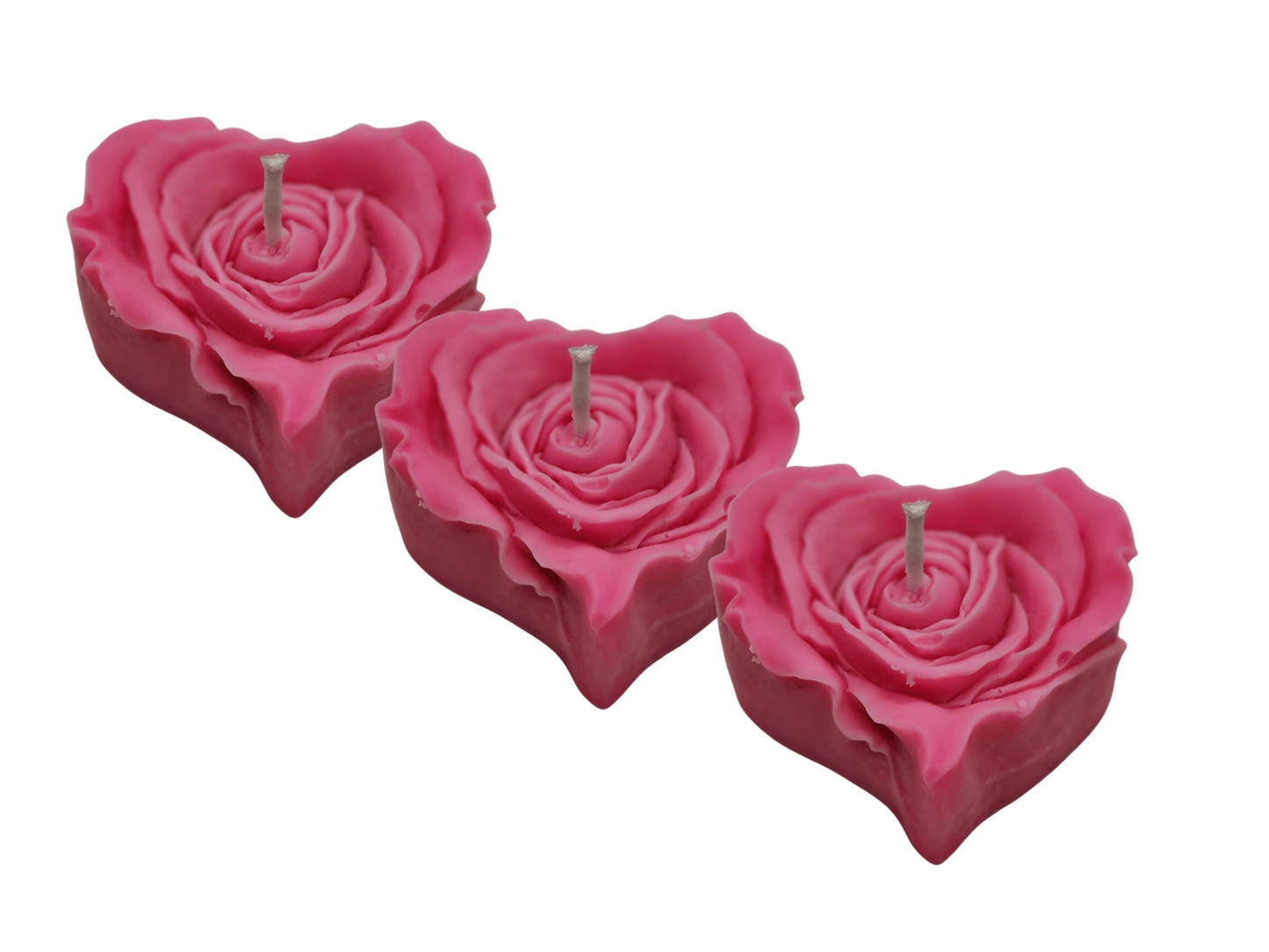 3er Set Kerze Herz Rosenblüten Sojawachs Duftkerze Rosenduft rosa