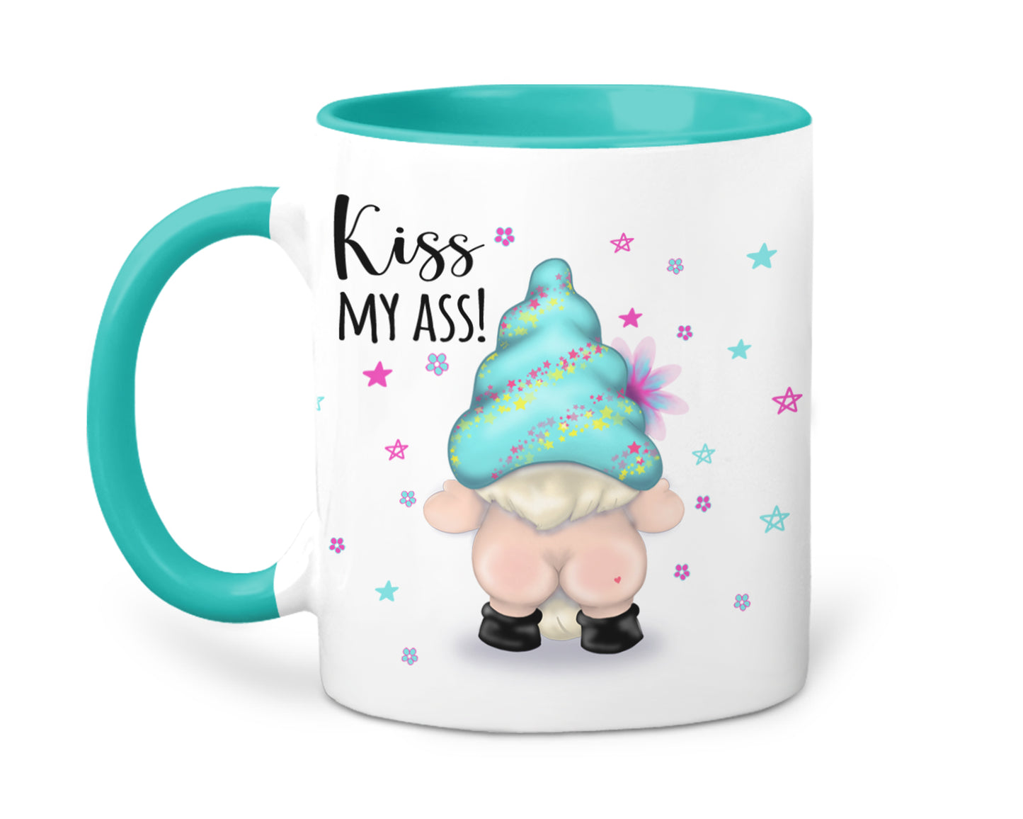 Kaffeetasse mit Wichtel und Spruch Good Morning / Kiss My Ass