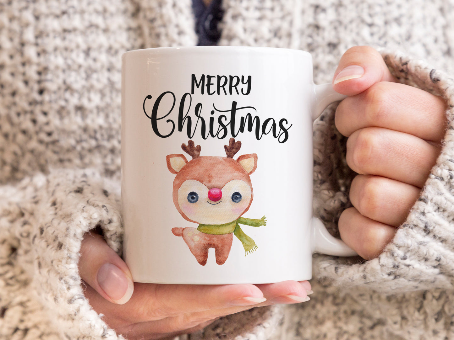 Weihnachtstasse mit Rentier und Spruch Merry Christmas Kaffeebecher