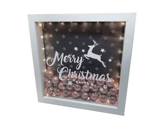 Personalisierter Leuchtrahmen mit Christbaumkugeln Merry Christmas LED Beleuchtung