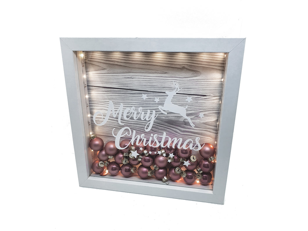 Personalisierter Leuchtrahmen mit Christbaumkugeln Merry Christmas LED Beleuchtung
