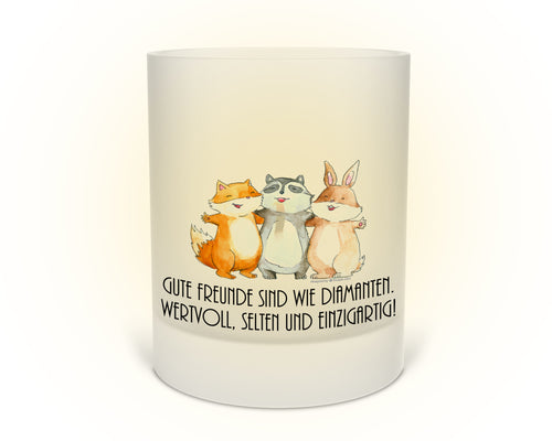 Windlicht Teelichthalter mit Motiv und Spruch Gute Freunde - Tachinedas Kreativshop