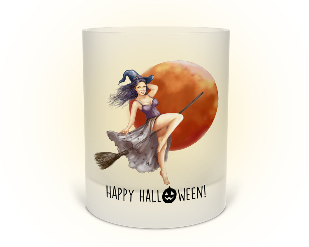 Windlicht Teelichthalter mit Motiv und Spruch Happy Halloween - Tachinedas Kreativshop