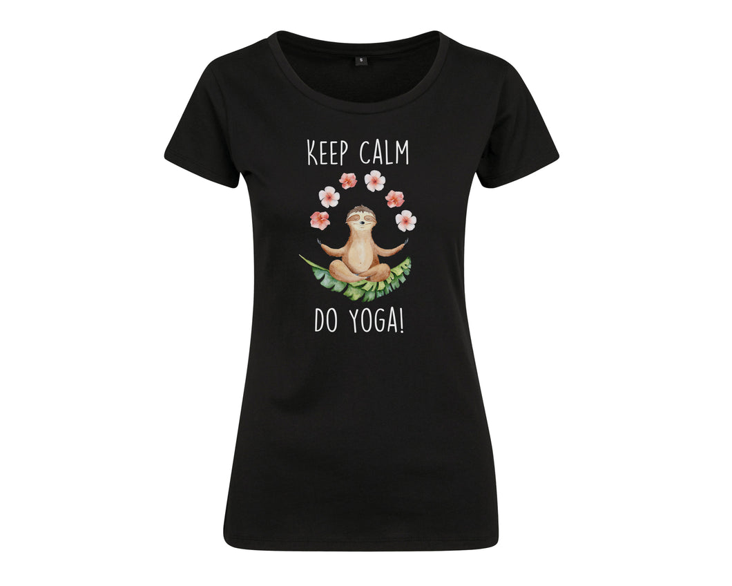 Damen Yoga T-Shirt mit Faultier und Spruch Keep Calm Do Yoga
